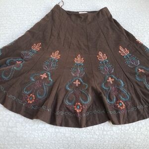 DV🤍DN Vintage Embroidered Brown Womens Skirt